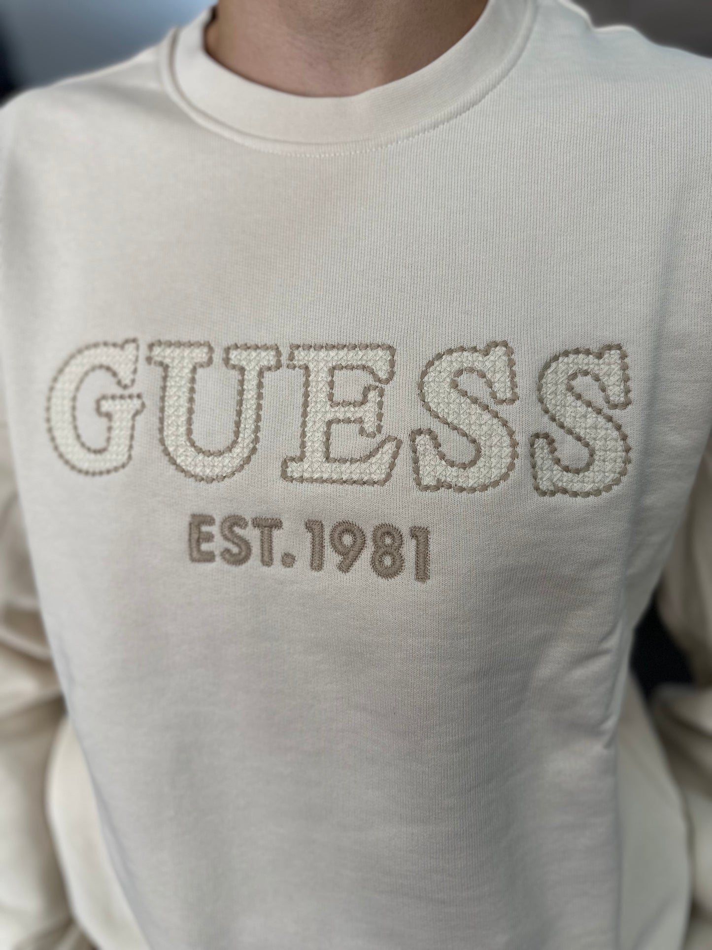 SUDADERA GUESS LOGO BORDADO BEIGE