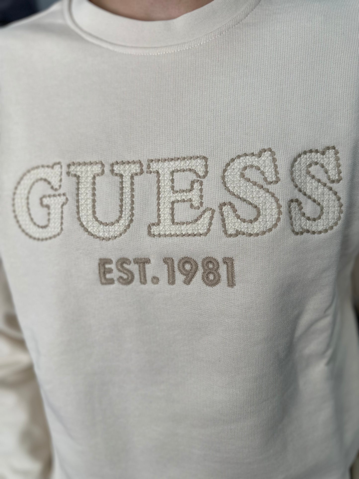 SUDADERA GUESS LOGO BORDADO BEIGE