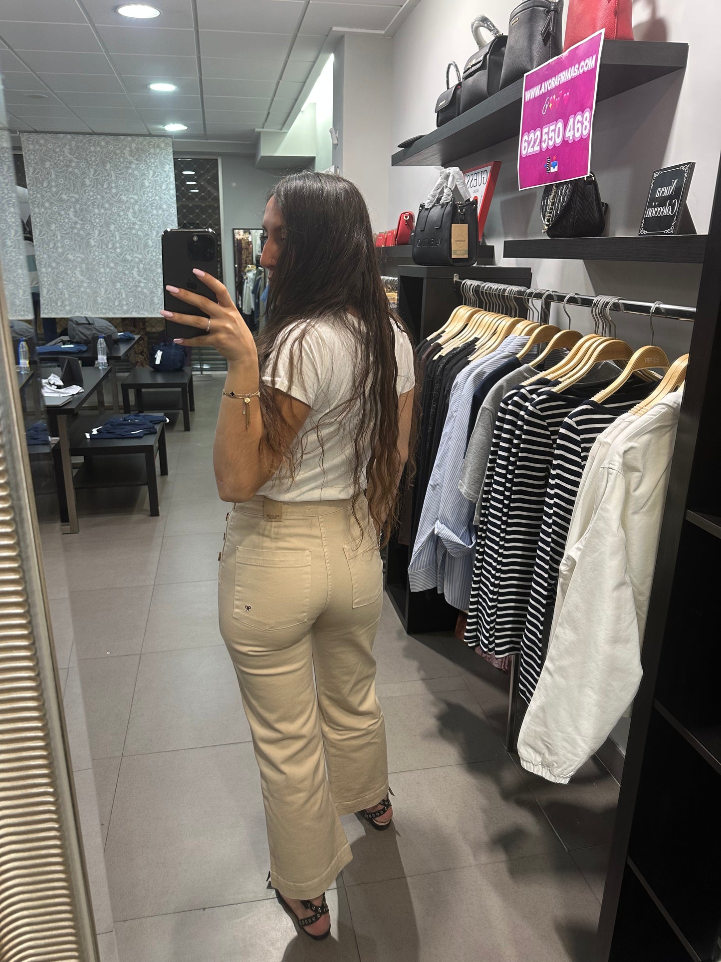 PANTALÓN SILBON VAQUERO BEIGE CULOTTE CON BOTONES Y LOGO BORDADO