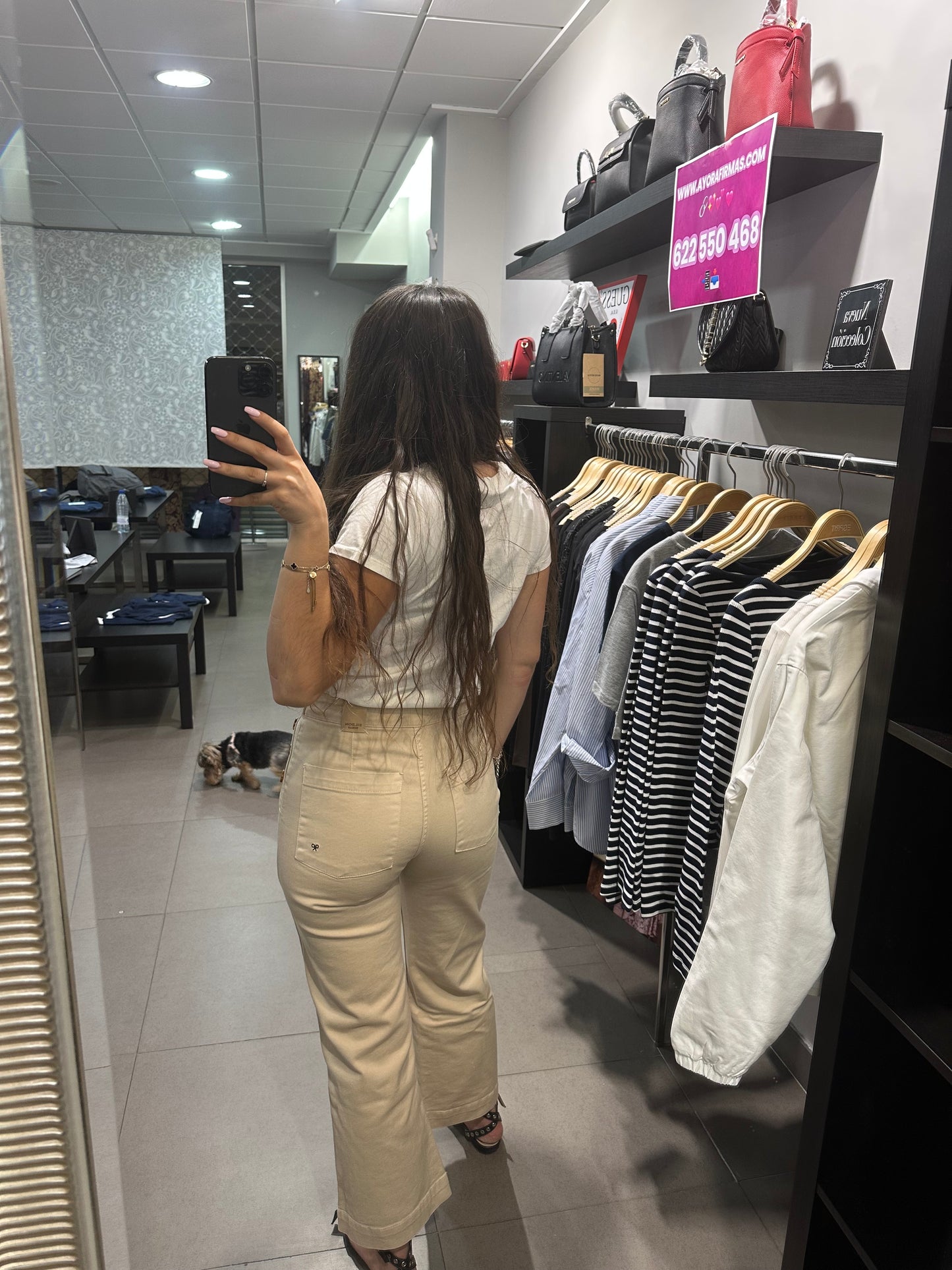 PANTALÓN SILBON VAQUERO BEIGE CULOTTE CON BOTONES Y LOGO BORDADO