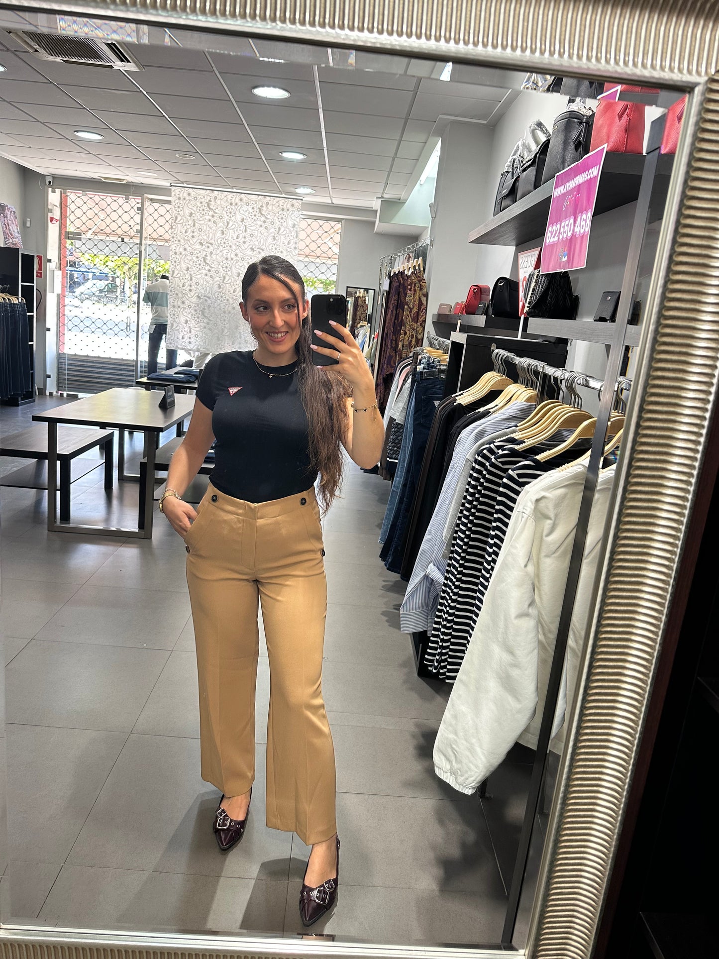 PANTALÓN SILBON CAMEL CON BOTONES TRAJE
