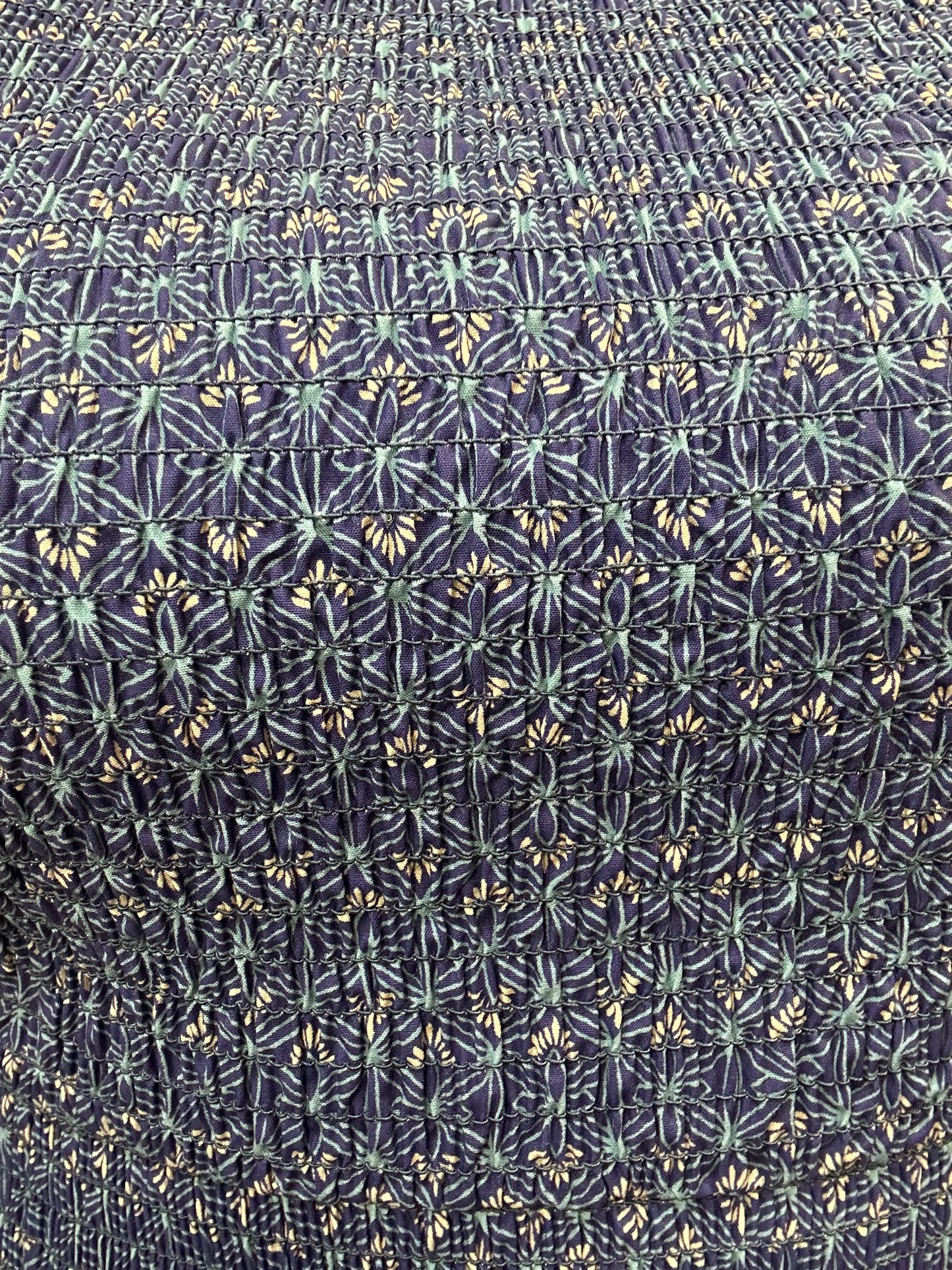 VESTIDO SILBON PANEL DE ABEJA AZUL CON VOLANTES EN MANGAS Y BAJO