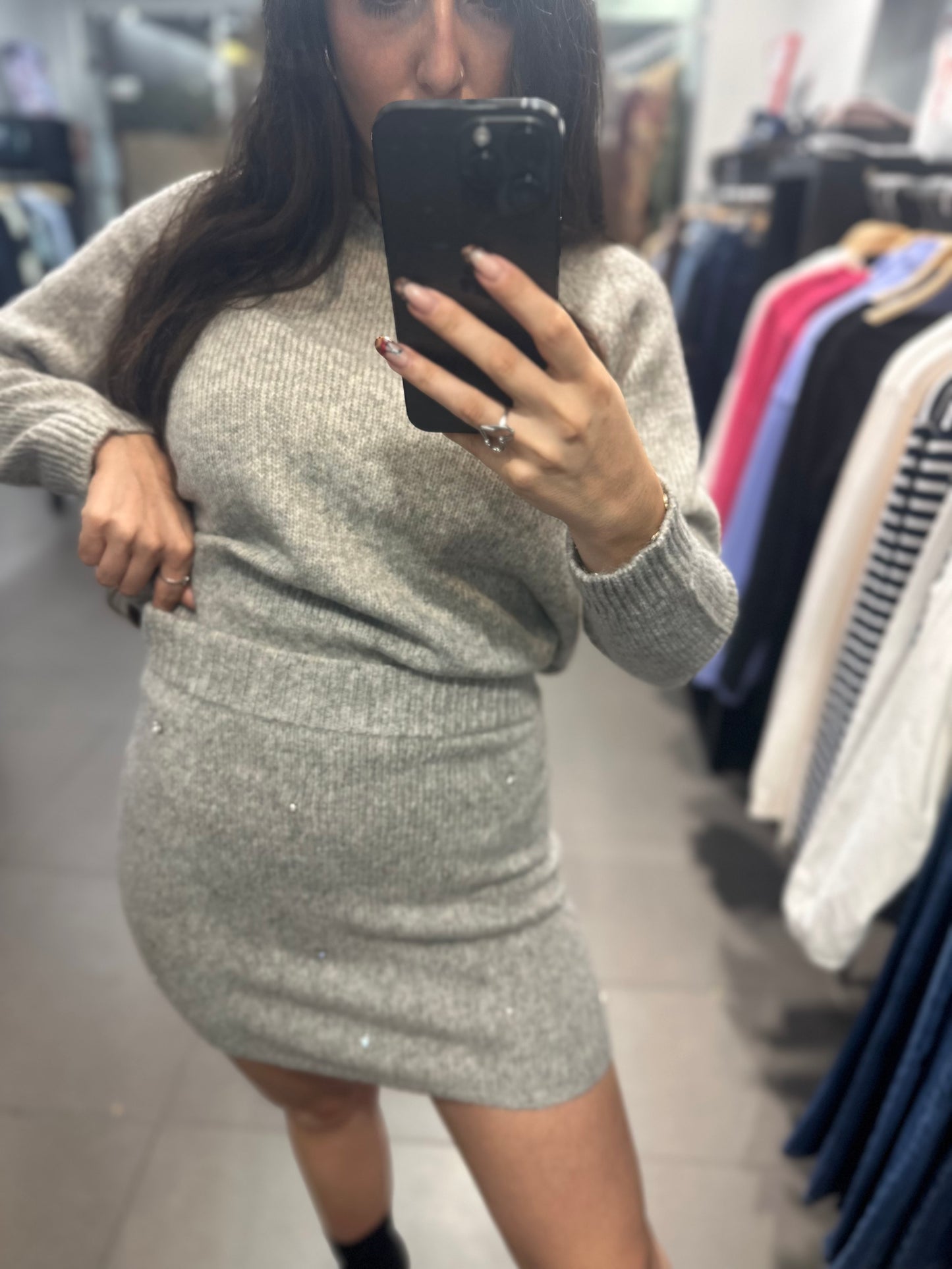 CONJUNTO TIFFOSI PUNTO GRIS FALDA BRILLOS Y JERSEY