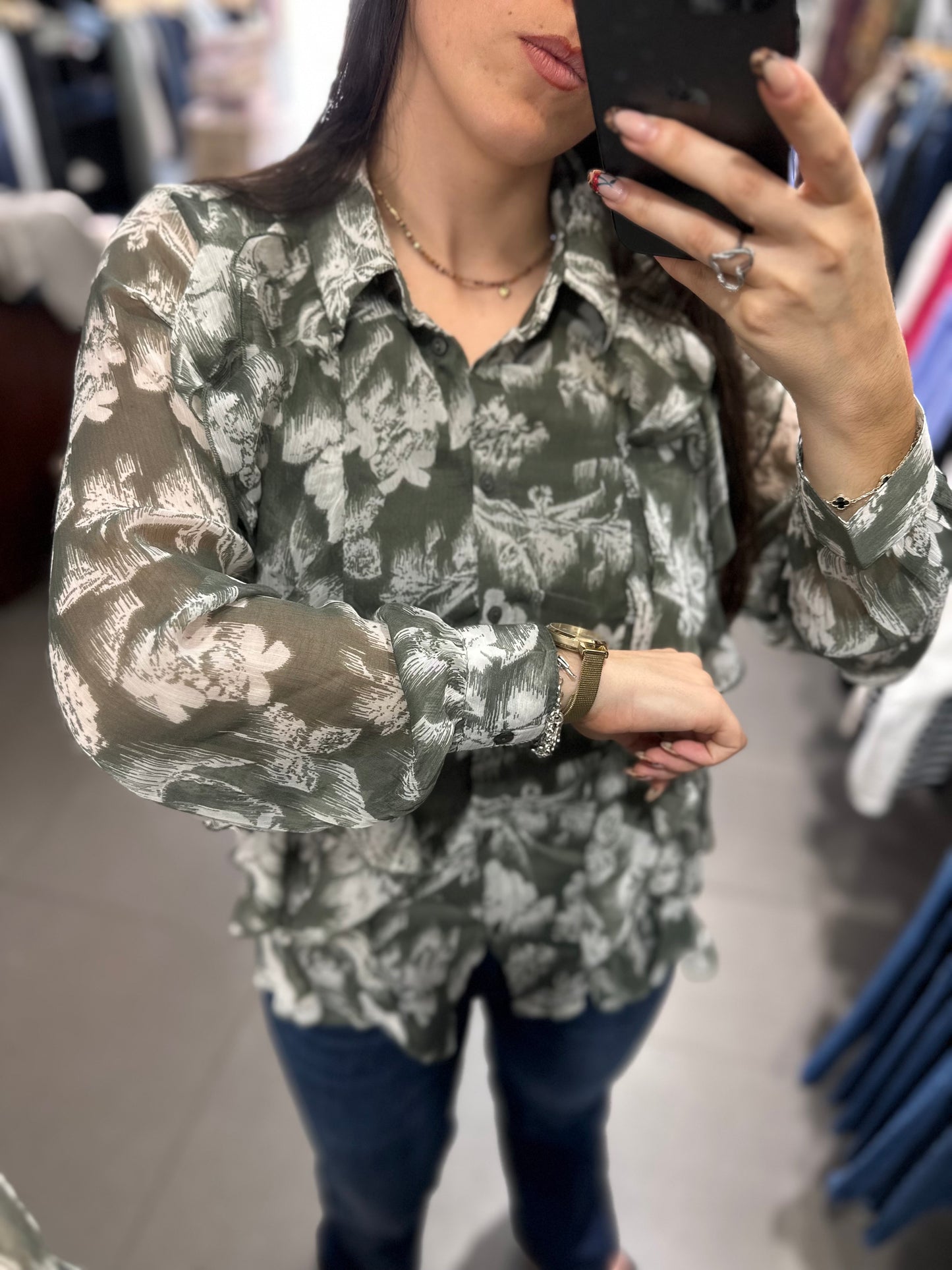 Camisa Tiffosi flores verde volante