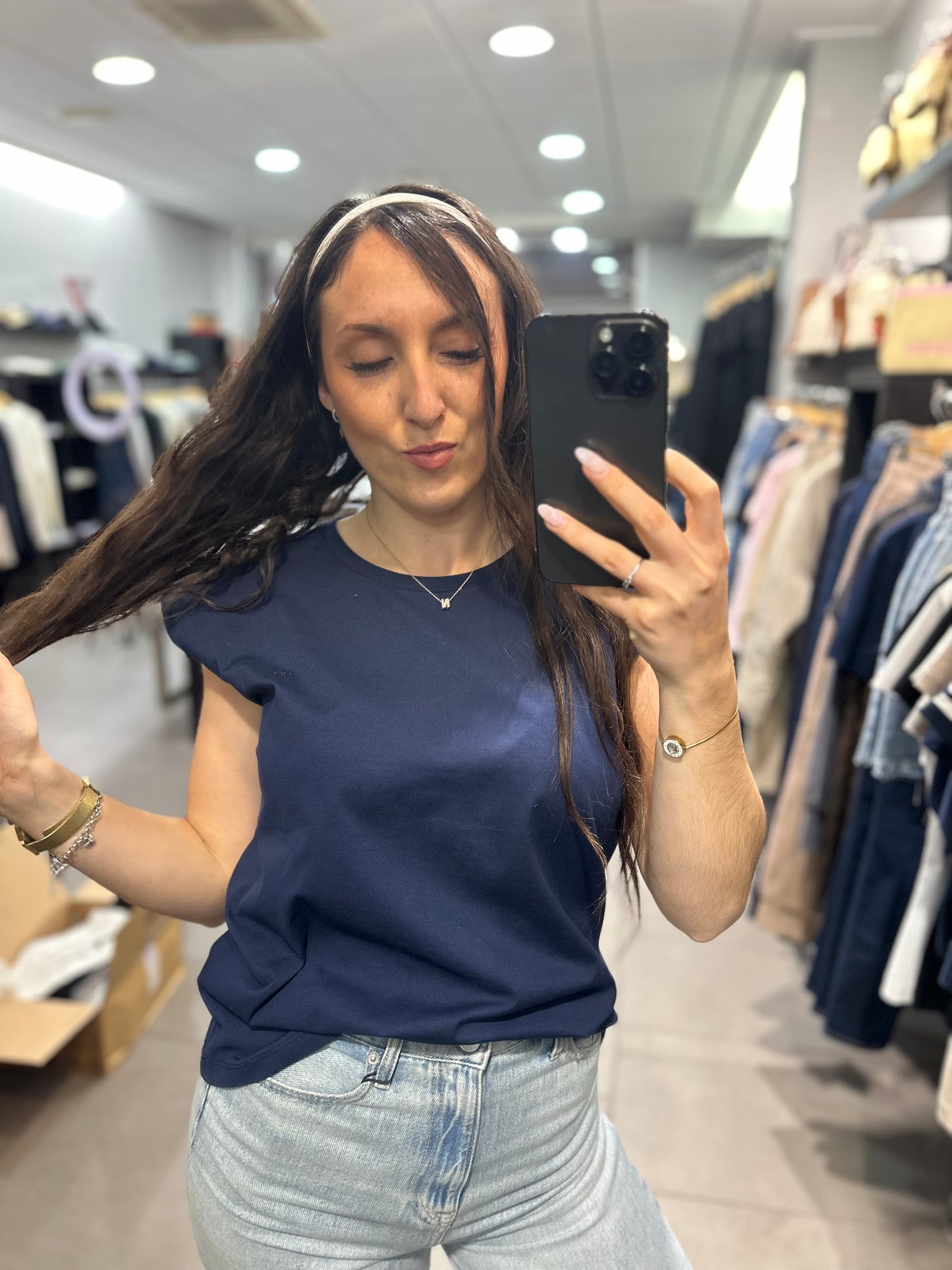 Camiseta Silbon azul Marina con hombrera