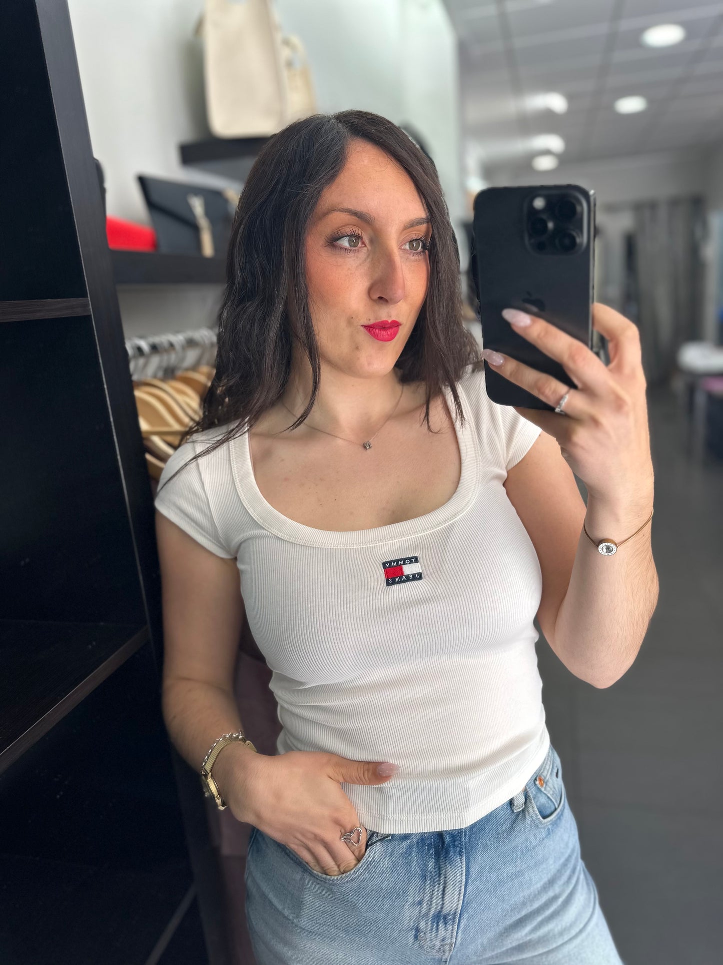 Camiseta Tommy canalé blanca escote cuadrado