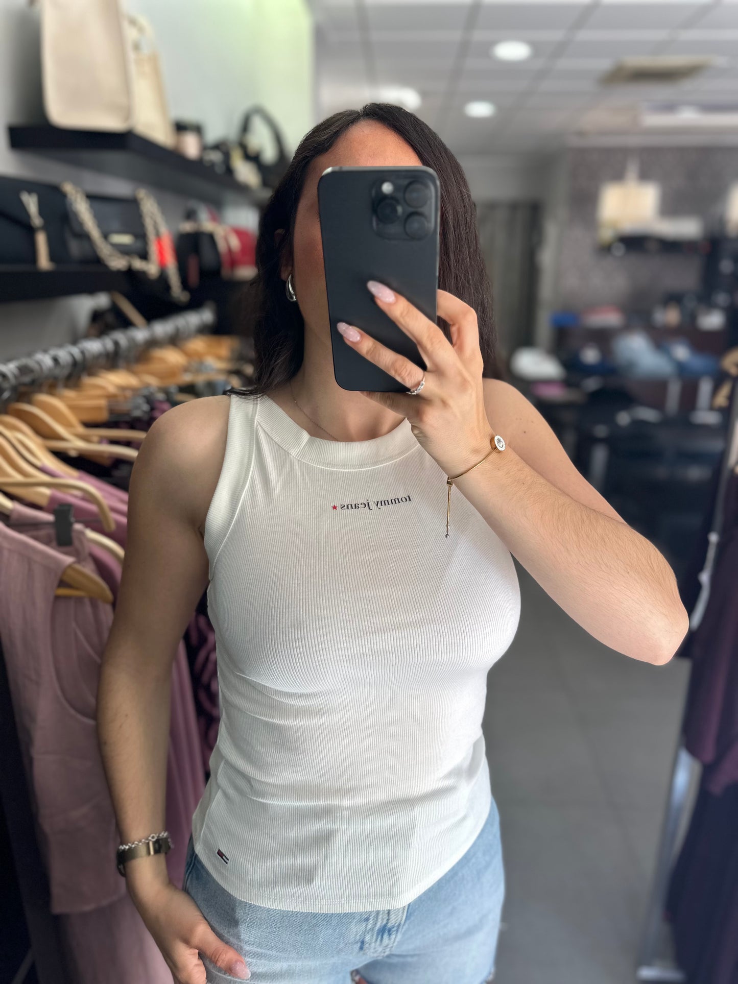 Camiseta Tommy tirantes canalé blanca logo nuevo estrella