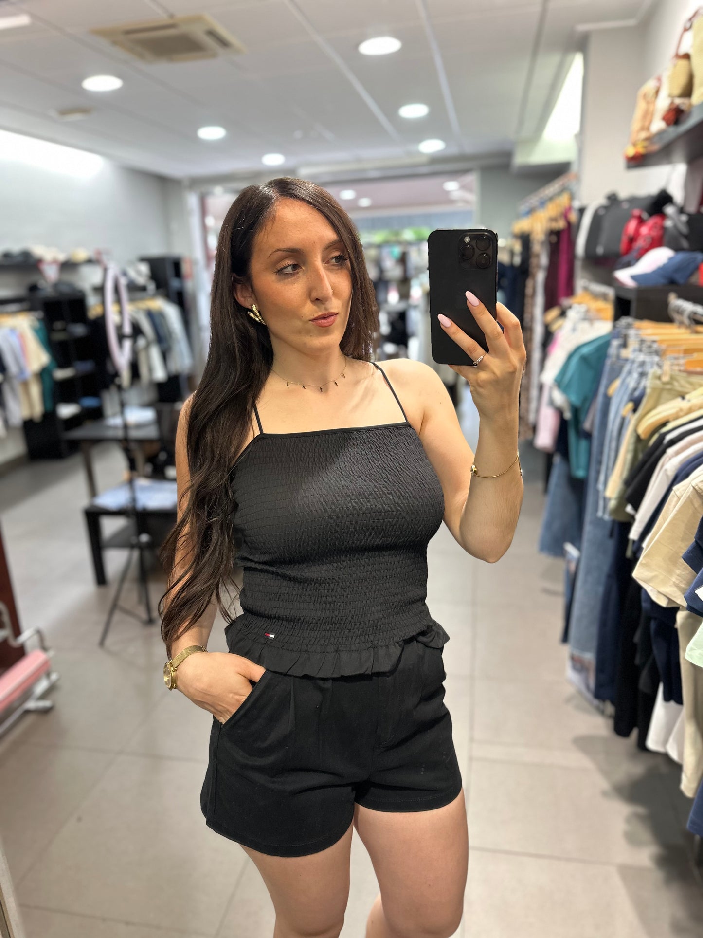 Top Tommy panel de abeja negro