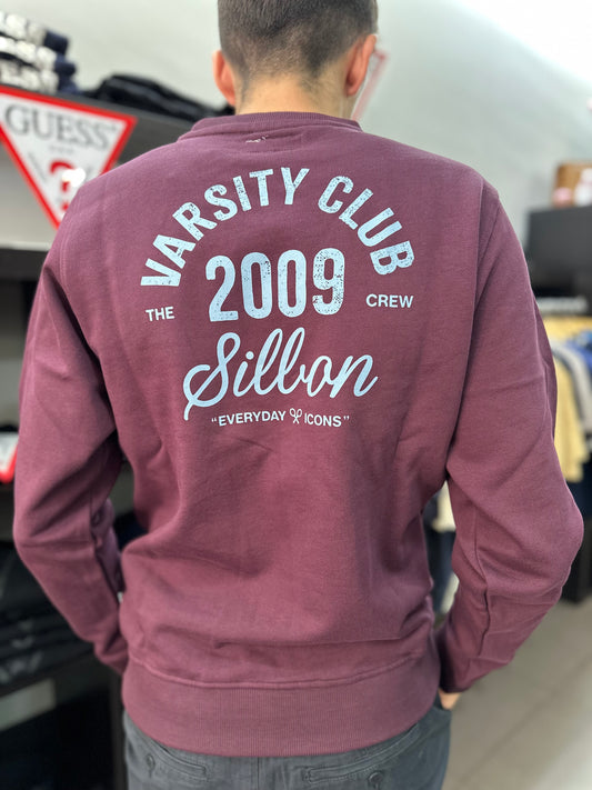 Sudadera Silbon berenjena con logo en la espalda azul