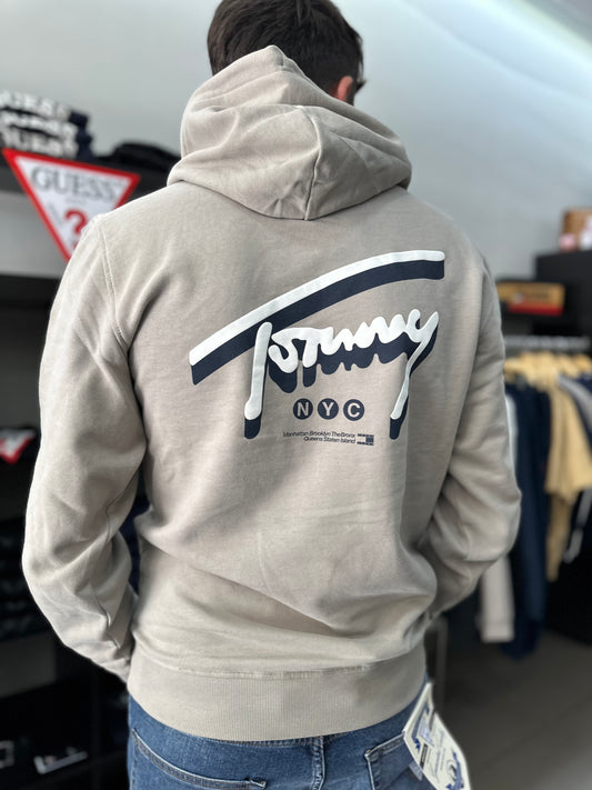 Sudadera Tommy TAUPE logo espalda con capucha