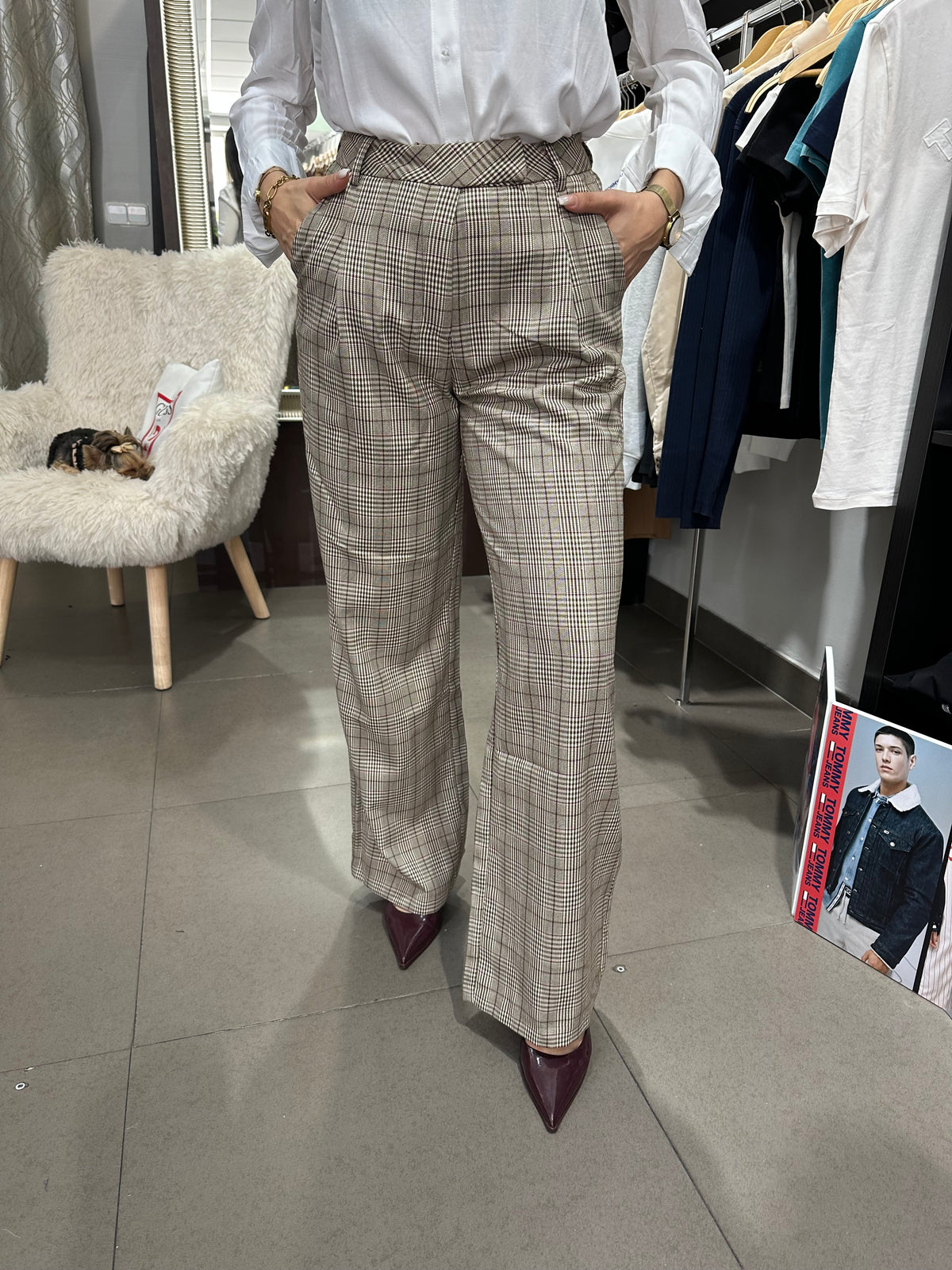Pantalón Tiffosi traje cuadros burdeos