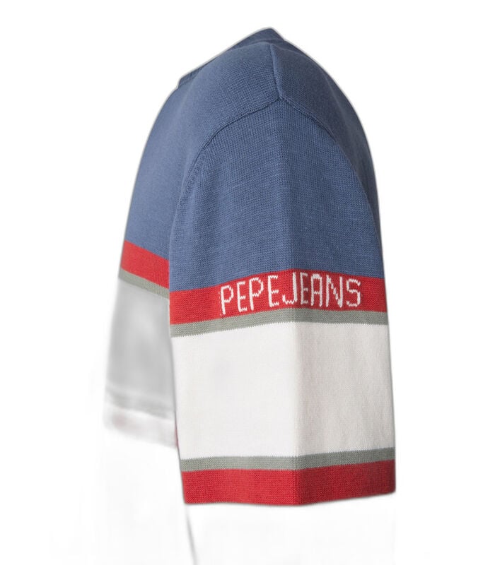 JERSEY PEPE JEANS VERDE Y AZUL LOGO EN LAS MANGAS CON GRANJA ROJA Y BLANCA HOMBRE