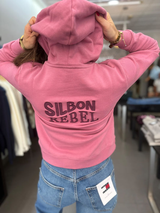 Sudadera Silbon rebel rosa con capucha y logo en la espalda