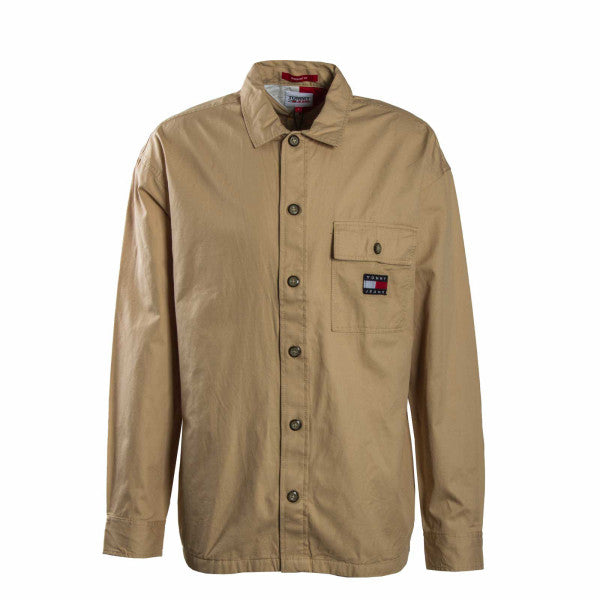 SOBRECAMISA TOMMY JEANS BEIGE LOGO EN BOLSILLO DELANTERO IZQUIERDO