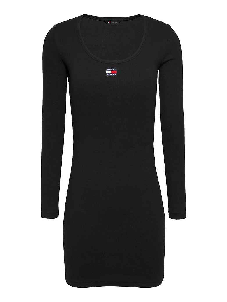 Vestido Tommy Jeans negro slim canalé manga larga