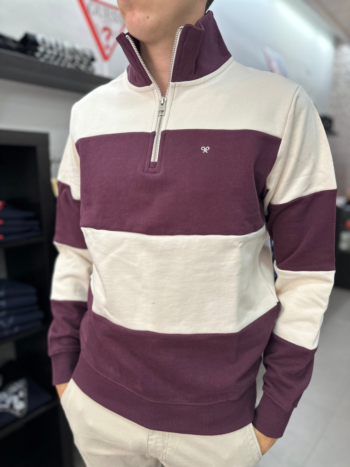 Sudadera Silbon Burdeos y beige con cuello cremallera (copia)