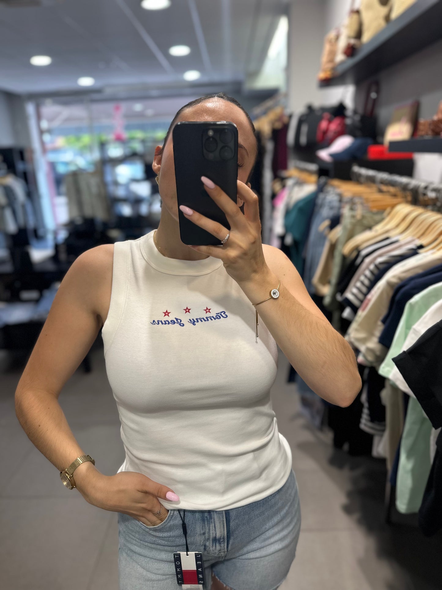 Camiseta Tommy canalé blanca logo nuevo estrellas
