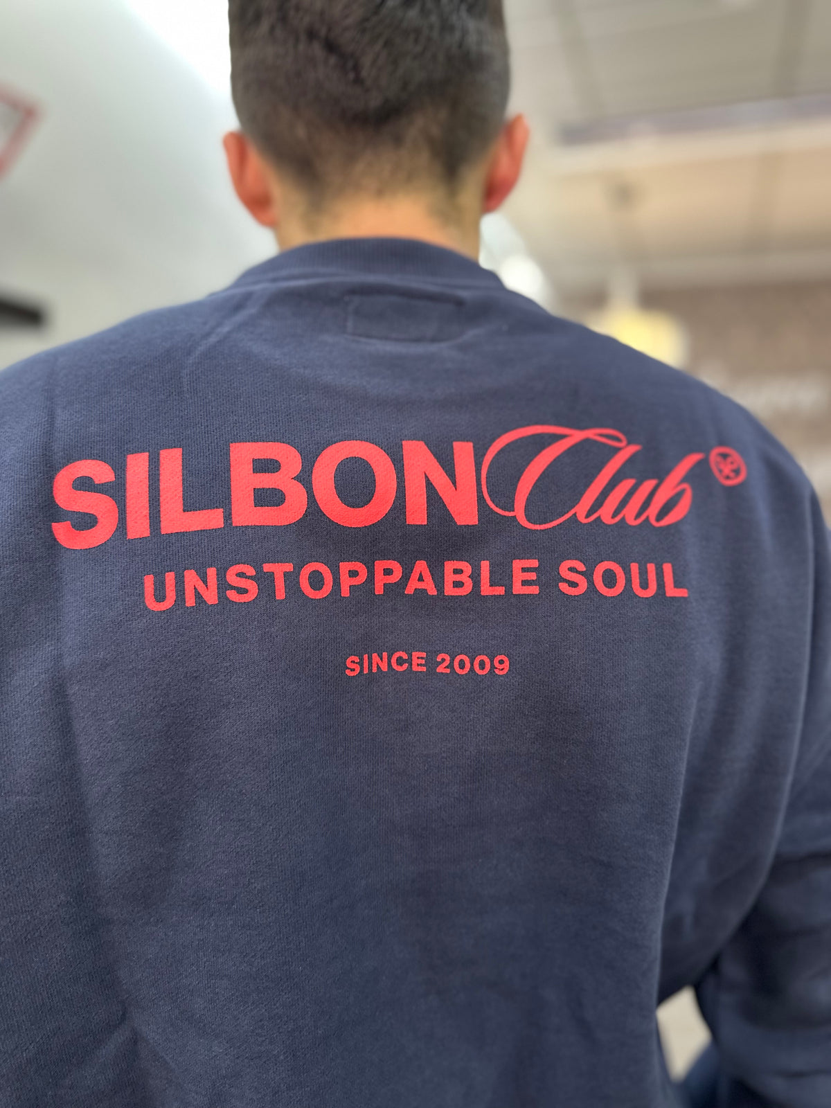 Sudadera Silbon Marina con logo en la espalda rojo
