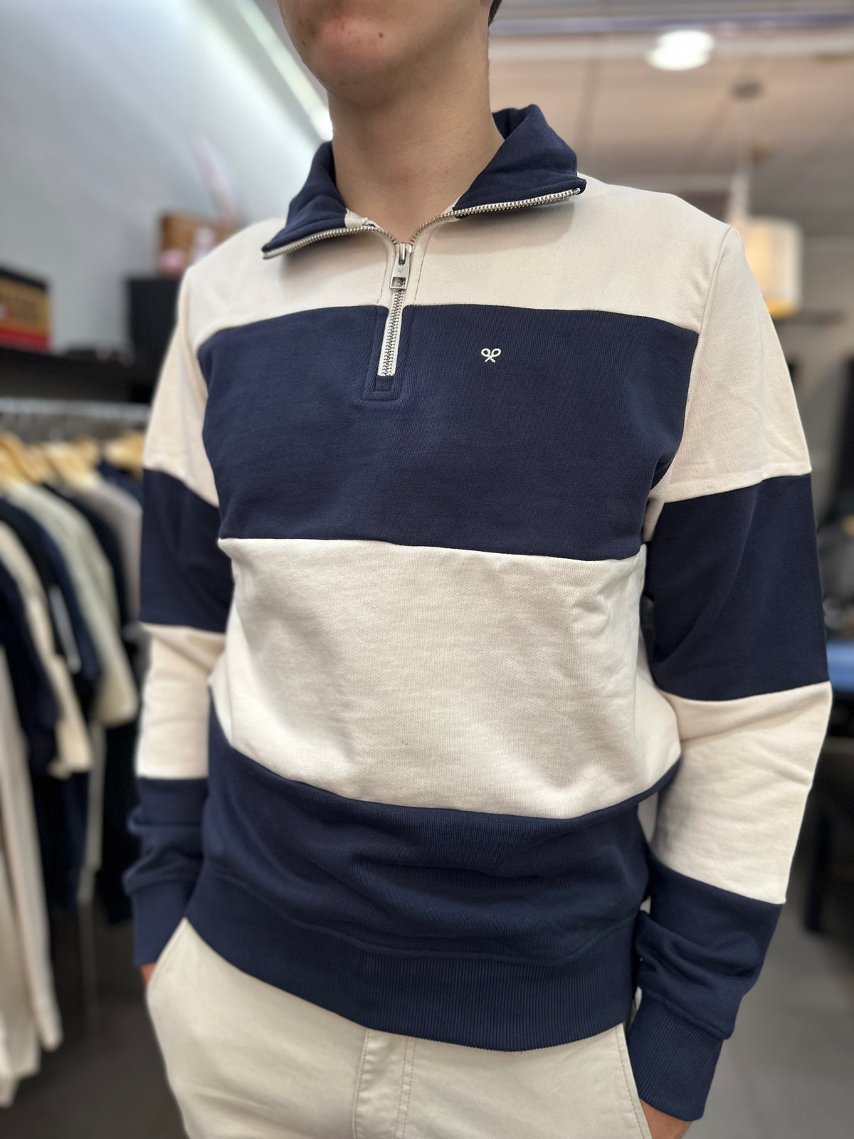 Sudadera Silbon Marina y beige con cuello cremallera