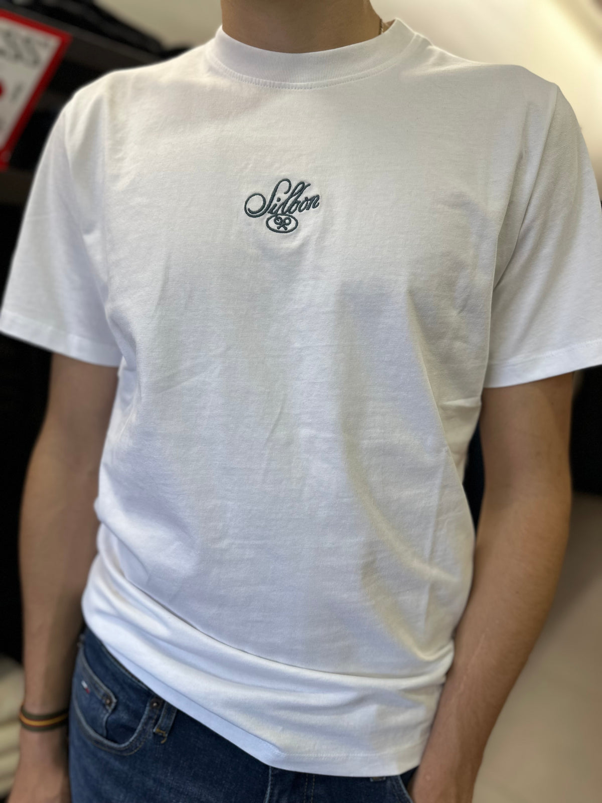 Camiseta Silbon blanca logo espalda azul