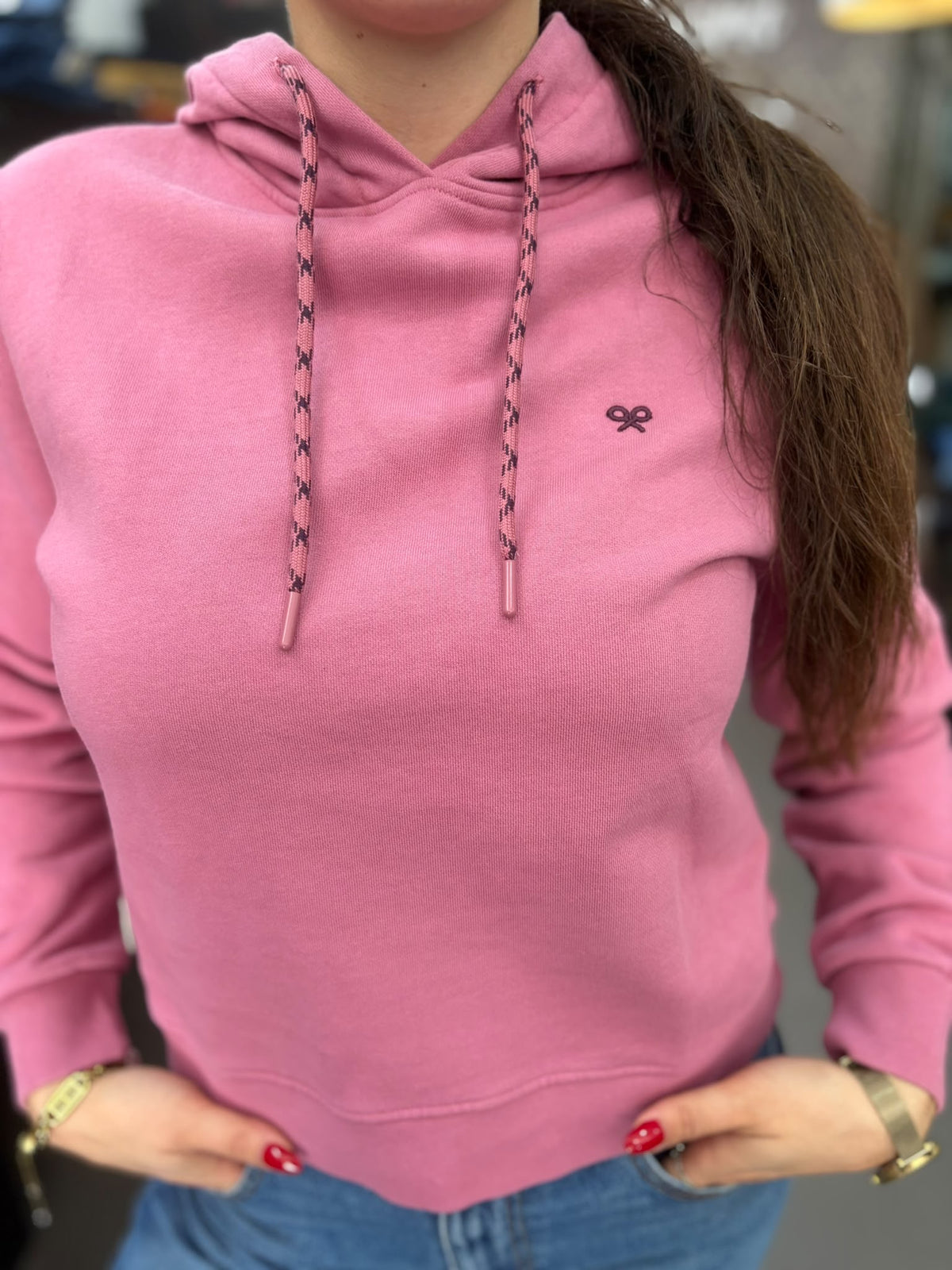 Sudadera Silbon rebel rosa con capucha y logo en la espalda