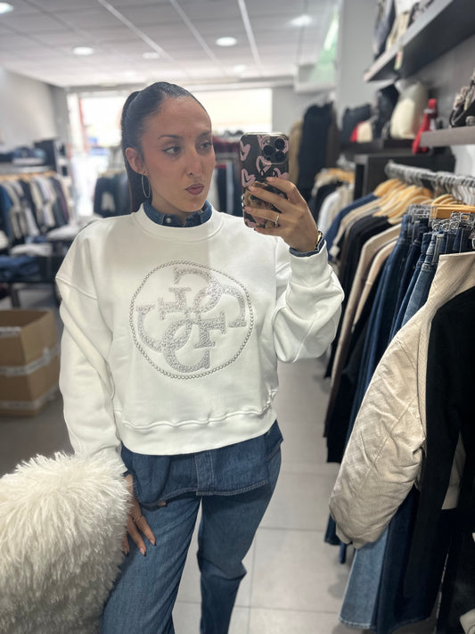 Sudadera Guess 4g brillo blanca