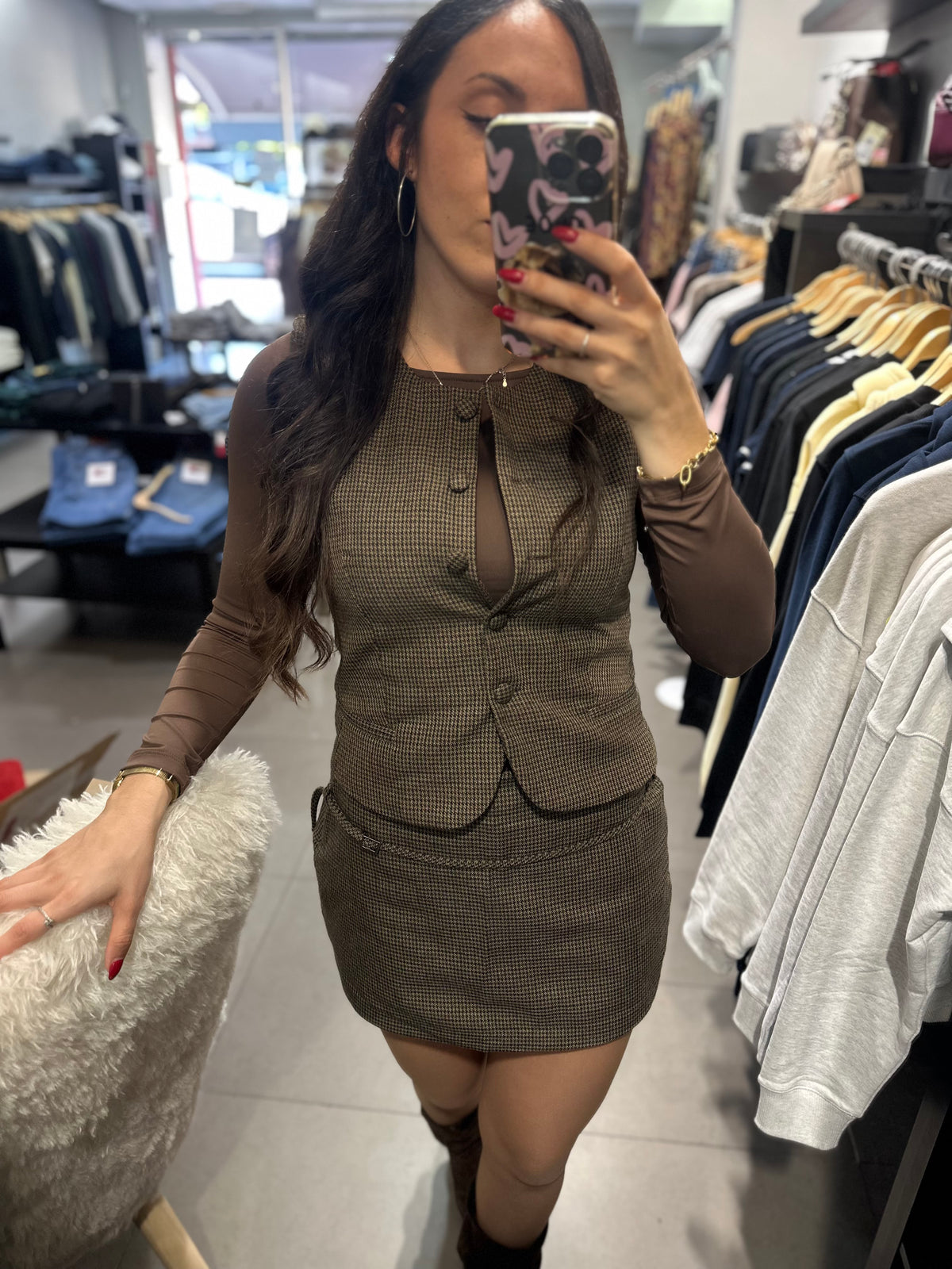 Conjunto Tiffosi chaleco y falda pantalón pata de gallo