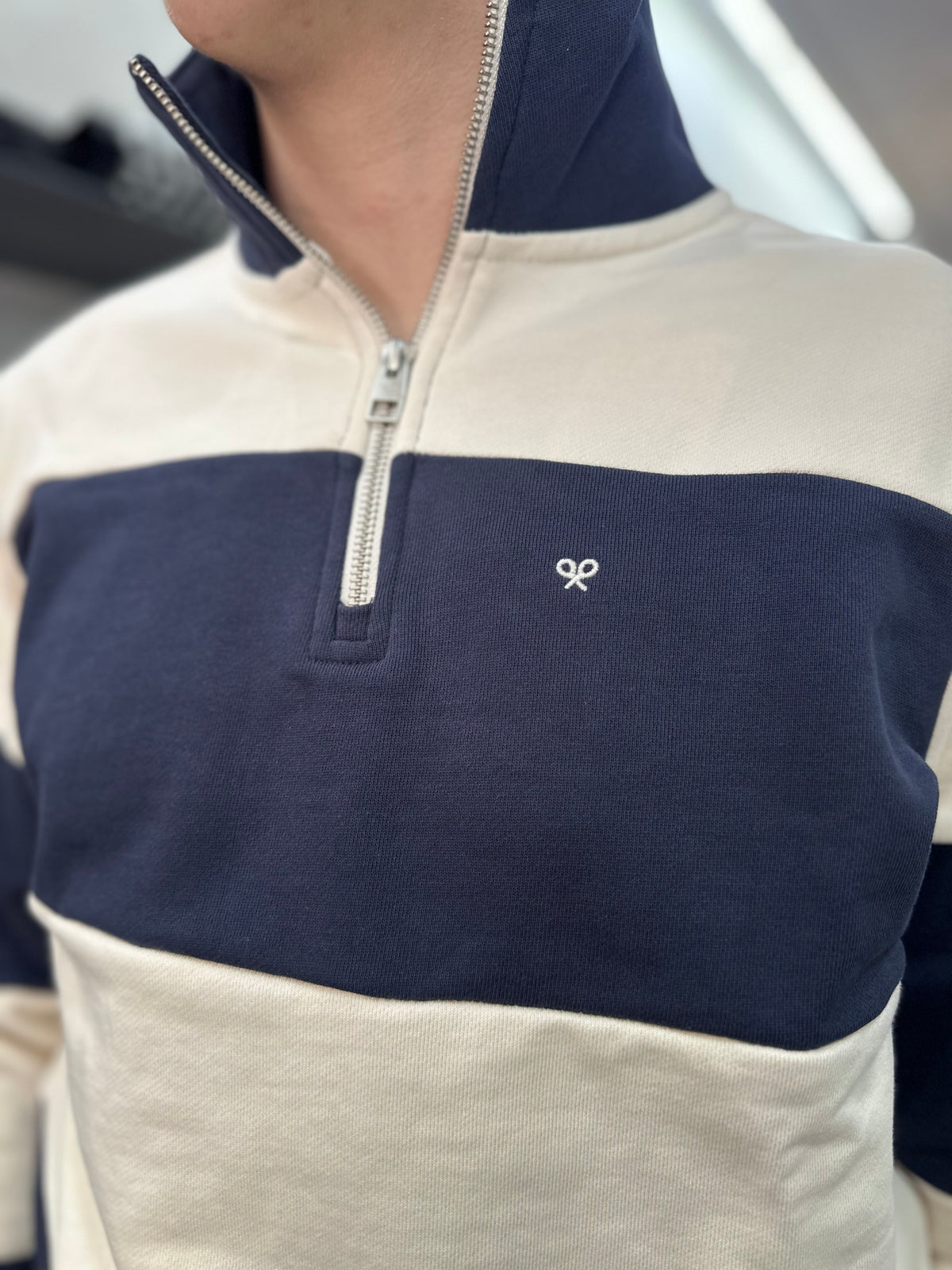Sudadera Silbon Marina y beige con cuello cremallera