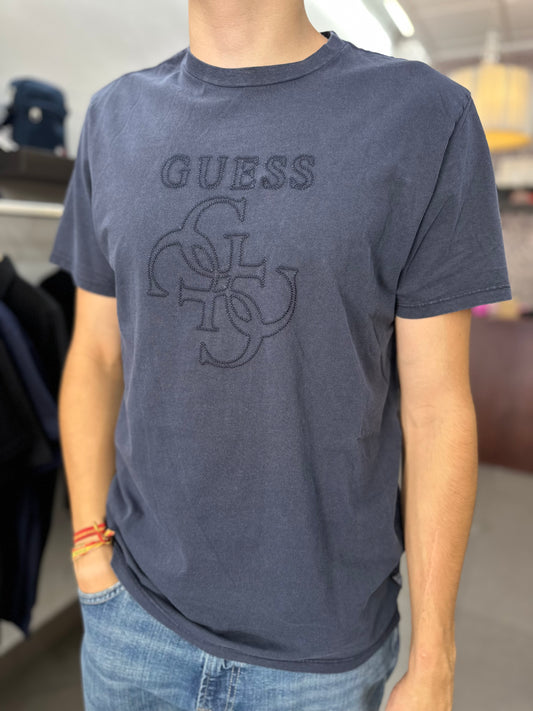 Camiseta Guess efecto denim marina logo 4g bordado