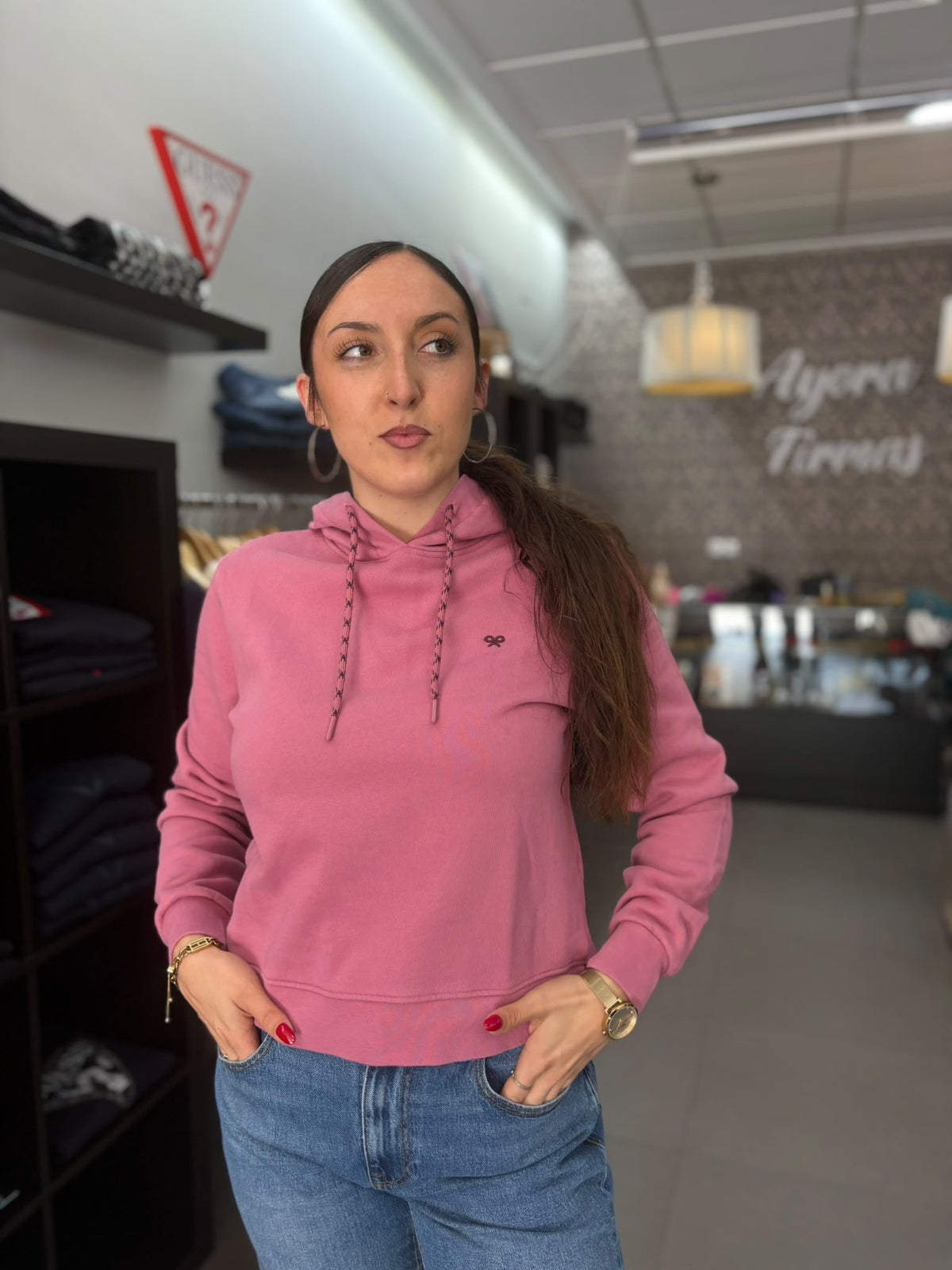 Sudadera Silbon rebel rosa con capucha y logo en la espalda