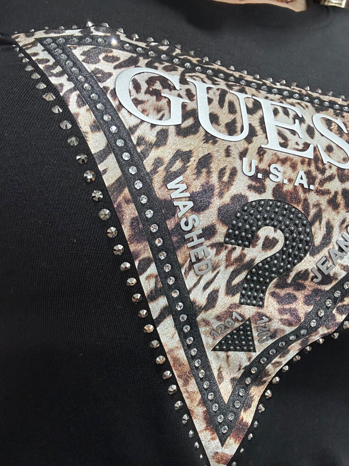 Camiseta Guess negra logo animal print