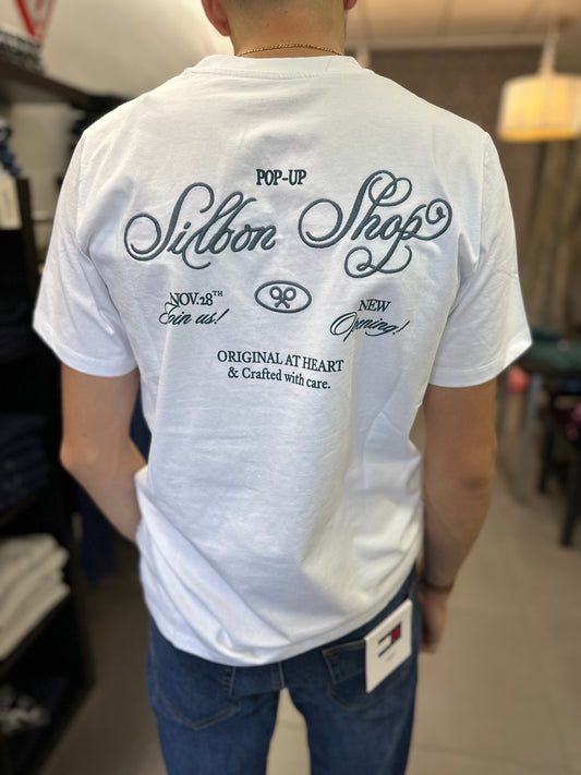 Camiseta Silbon blanca logo espalda azul