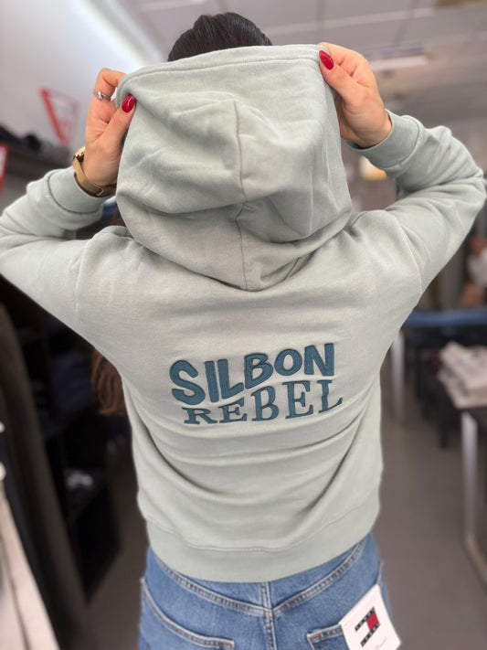 Sudadera Silbon rebel verde con capucha y logo en la espalda