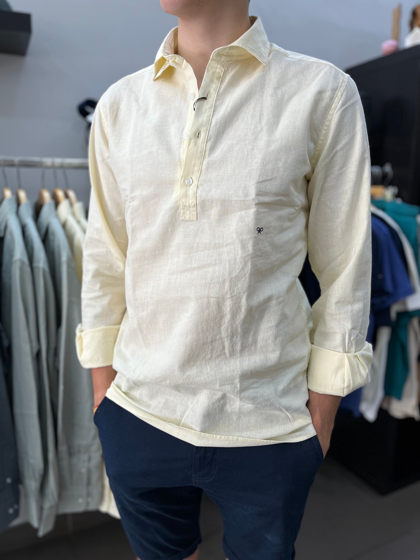 Camisa Silbon polera lino amarillo mantequilla