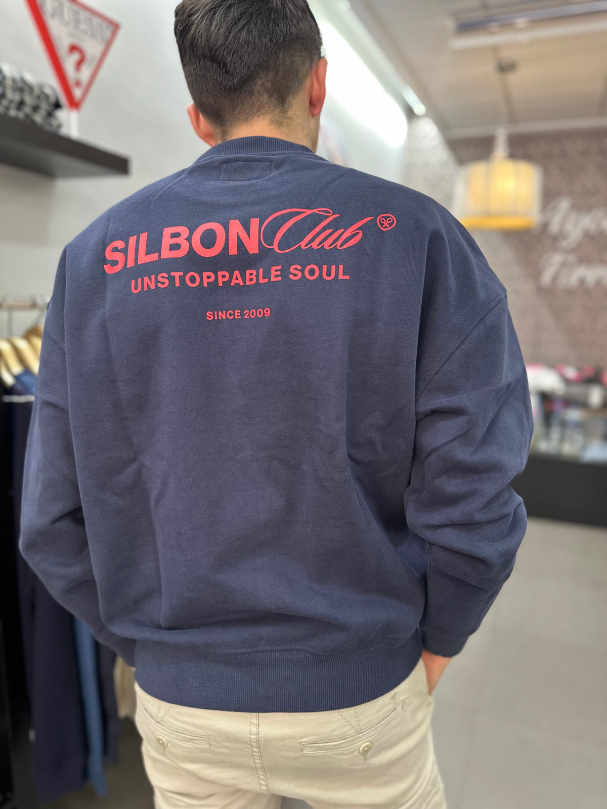 Sudadera Silbon Marina con logo en la espalda rojo