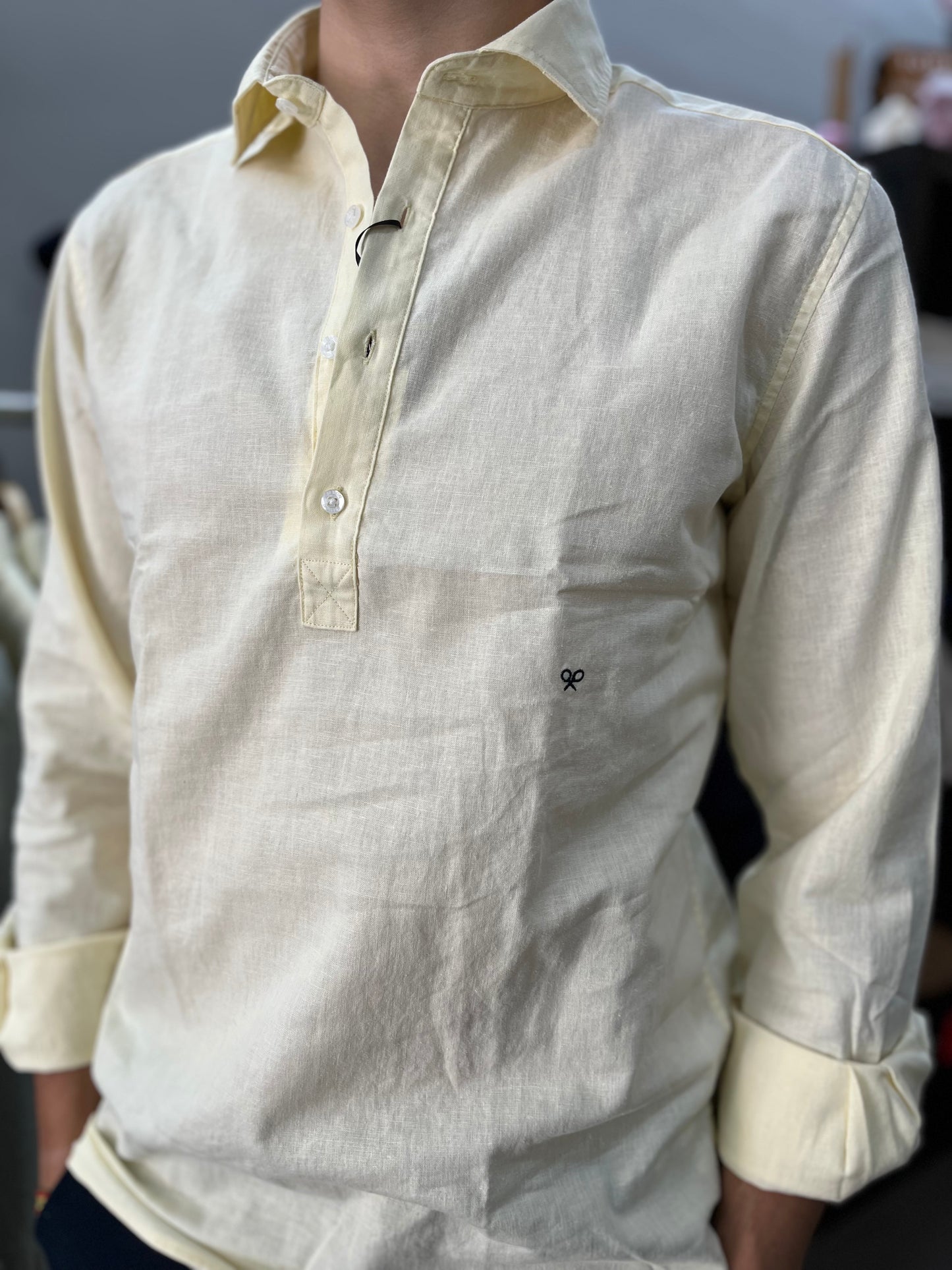 Camisa Silbon polera lino amarillo mantequilla