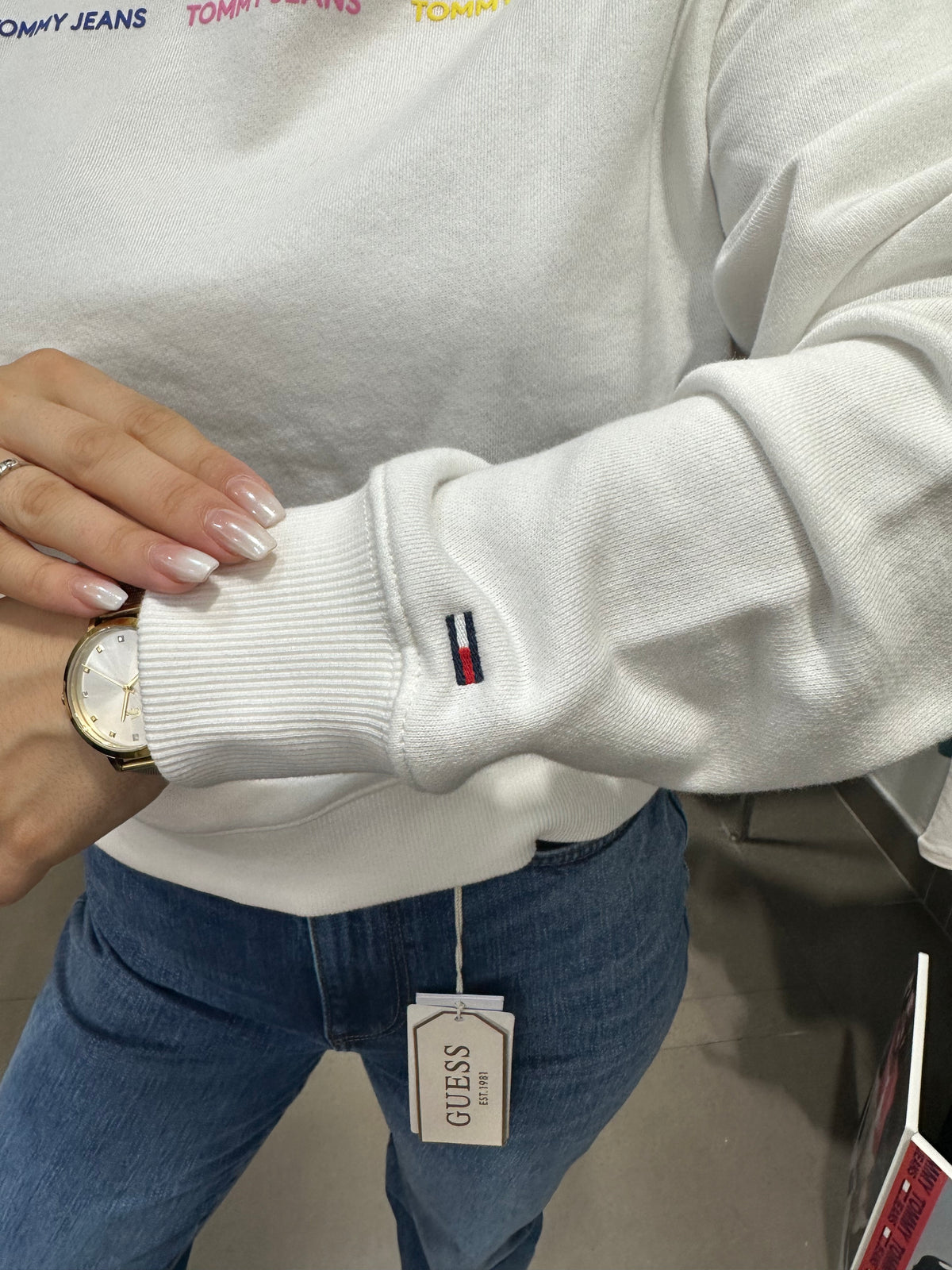 Sudadera Tommy blanca logo tricolor