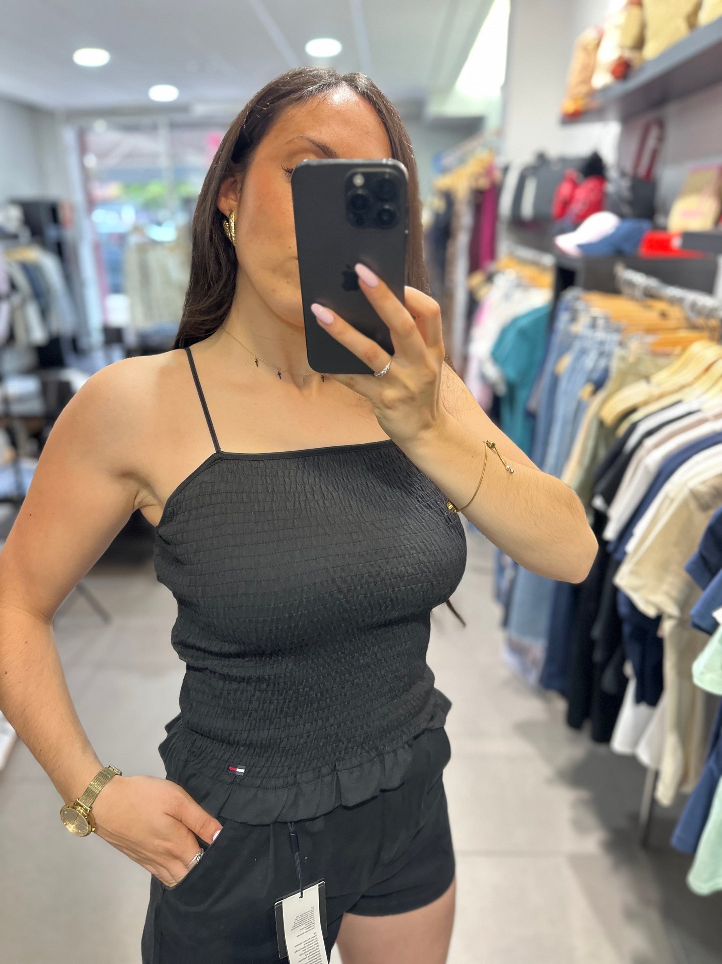 Top Tommy panel de abeja negro