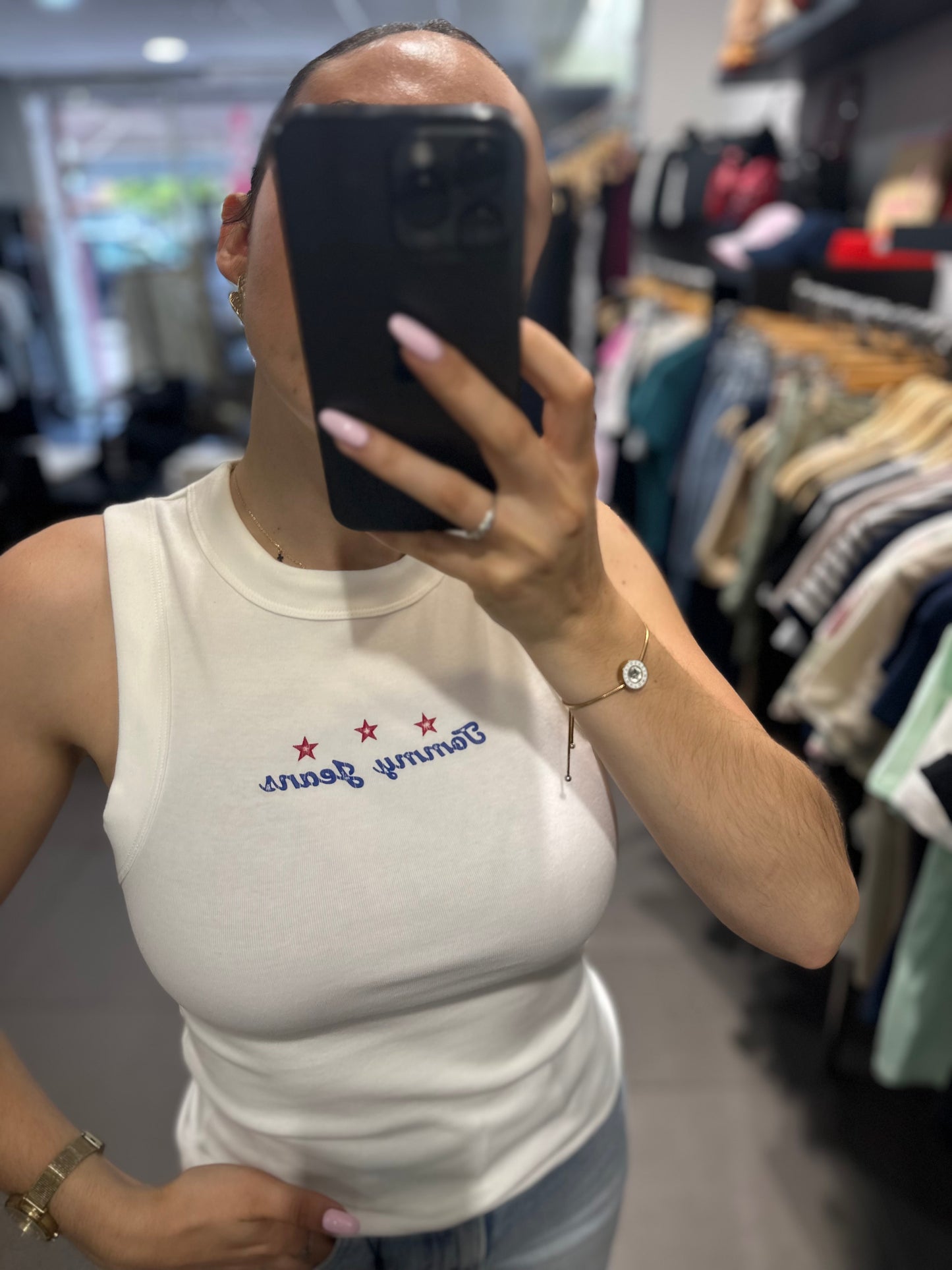 Camiseta Tommy canalé blanca logo nuevo estrellas