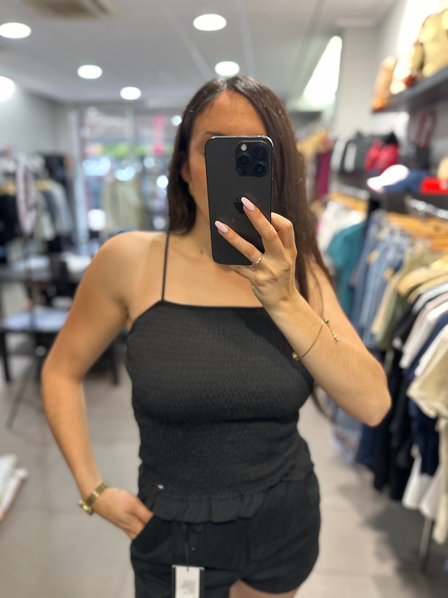 Top Tommy panel de abeja negro