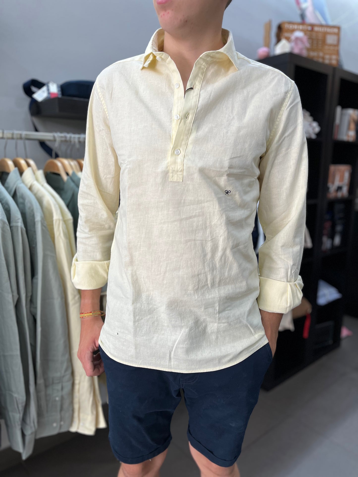 Camisa Silbon polera lino amarillo mantequilla