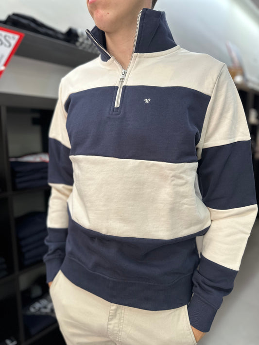 Sudadera Silbon Marina y beige con cuello cremallera