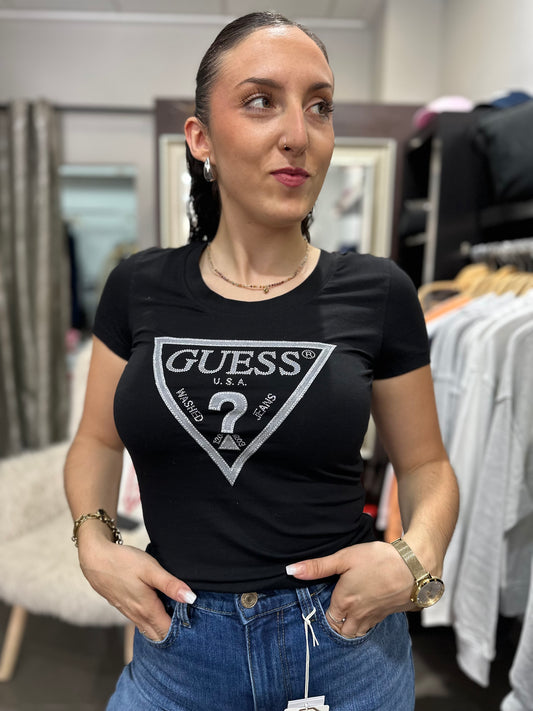 Camiseta Guess negra logo brillo