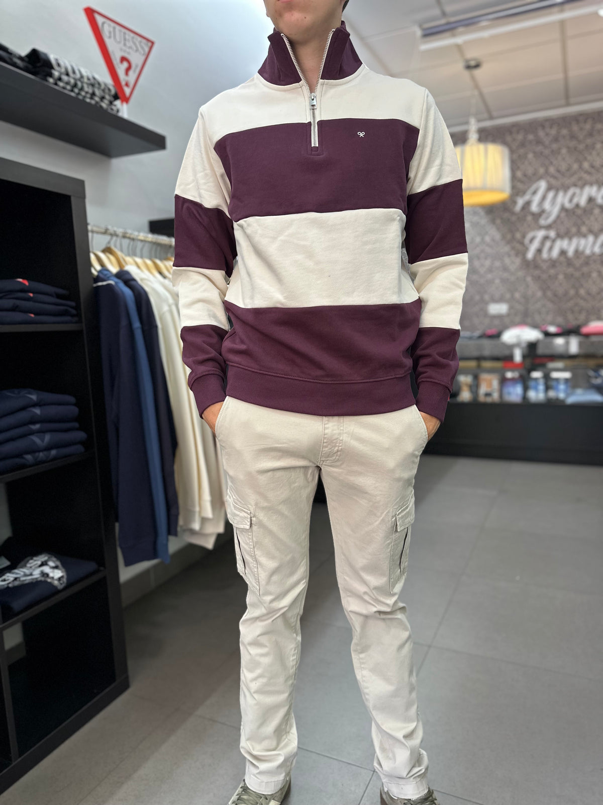 Sudadera Silbon Burdeos y beige con cuello cremallera (copia)