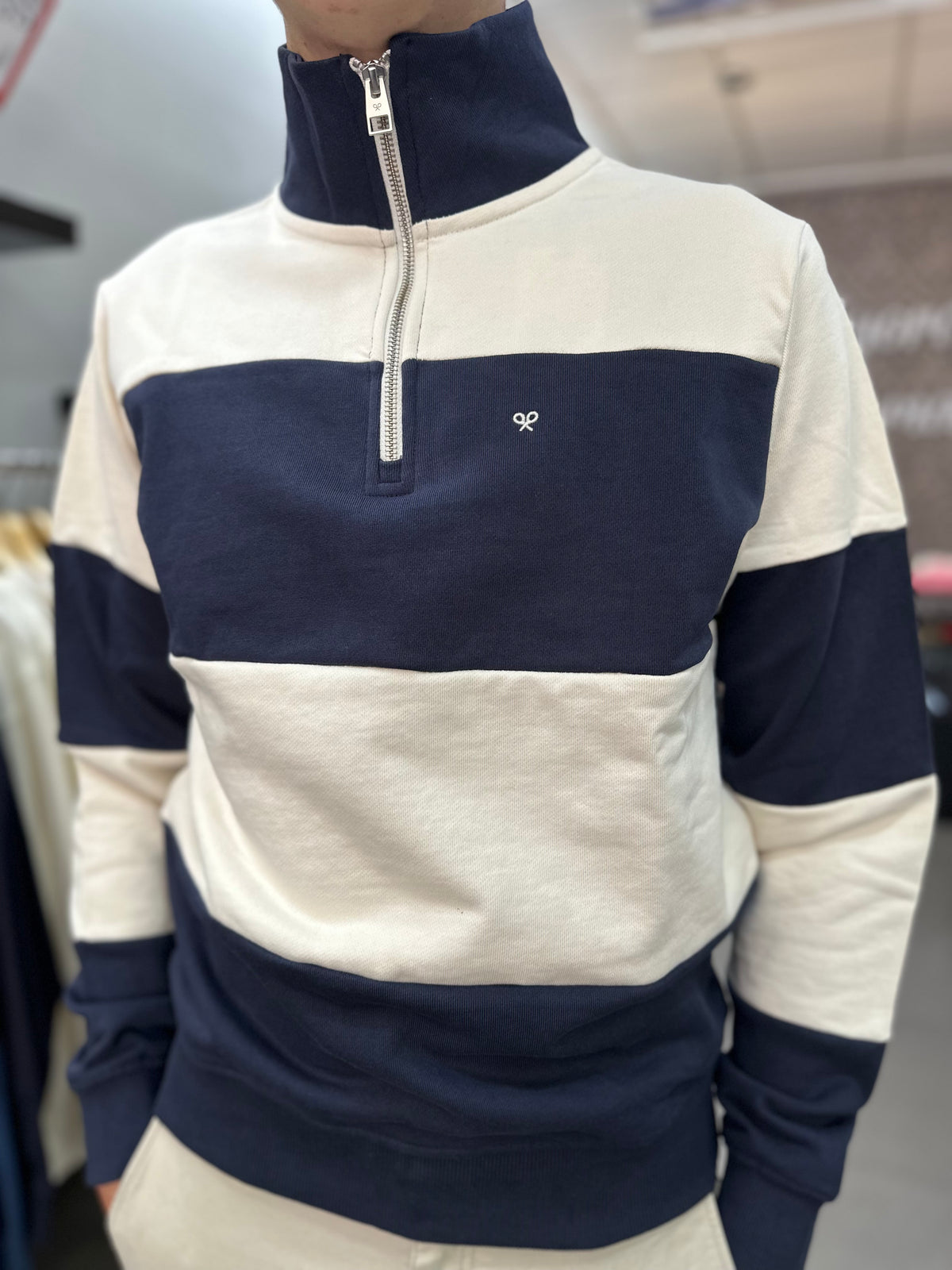 Sudadera Silbon Marina y beige con cuello cremallera