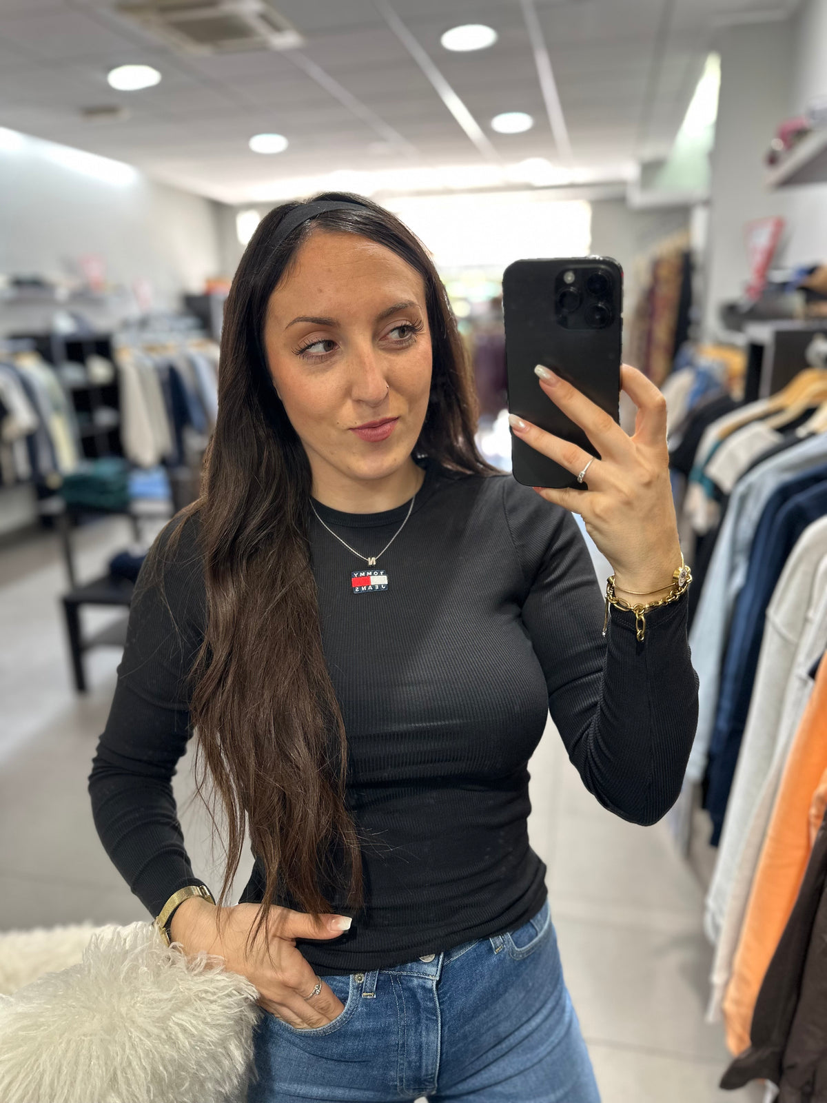 Camiseta Tommy manga larga canalé negra