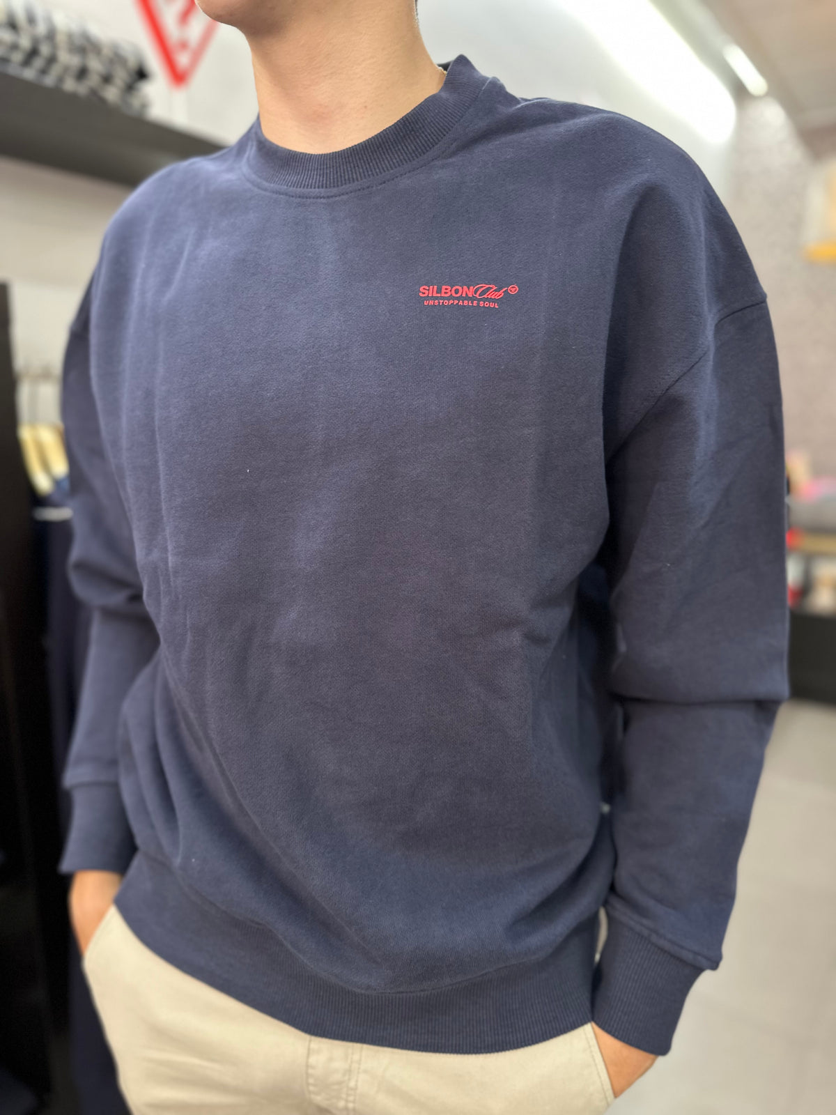 Sudadera Silbon Marina con logo en la espalda rojo