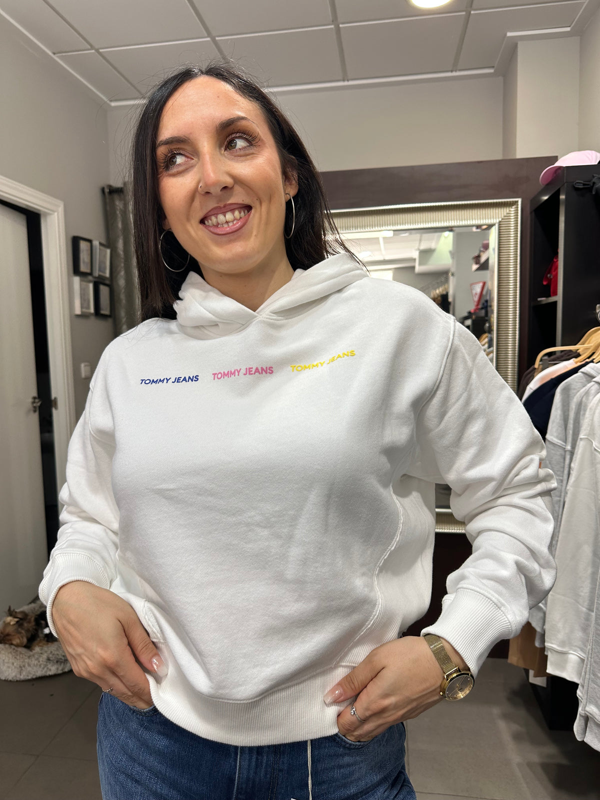 Sudadera Tommy blanca logo tricolor