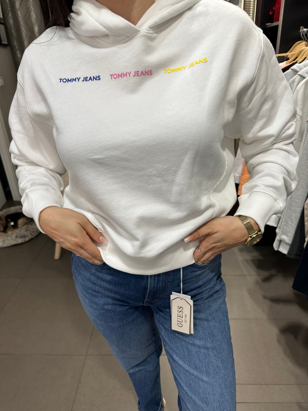 Sudadera Tommy blanca logo tricolor