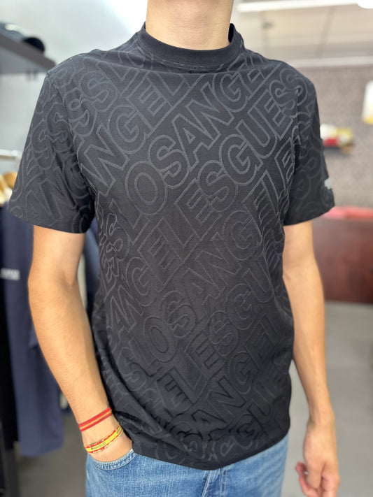 Camiseta Guess negra estampado all over